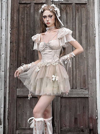 Champagne Ballet Tiered Ruffles Tulle Skirt Bowknots Details