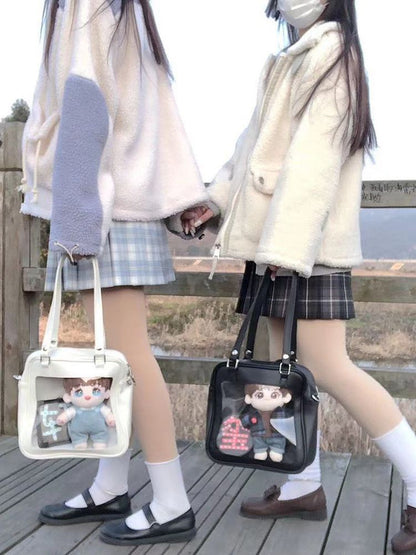 Black/White/Light Blue Square PU Tote Ita Bag