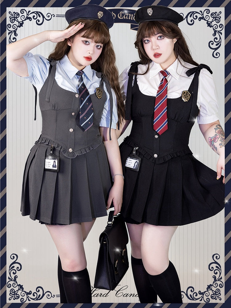 Plus Size Friendly Black Boned Waistcoat with Badge