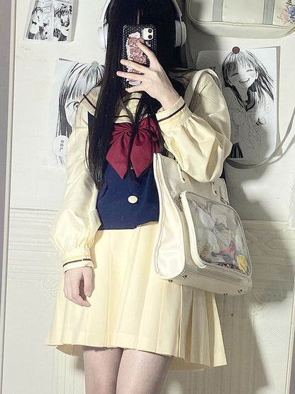 Milk White/Black Square PU Tote Ita Bag