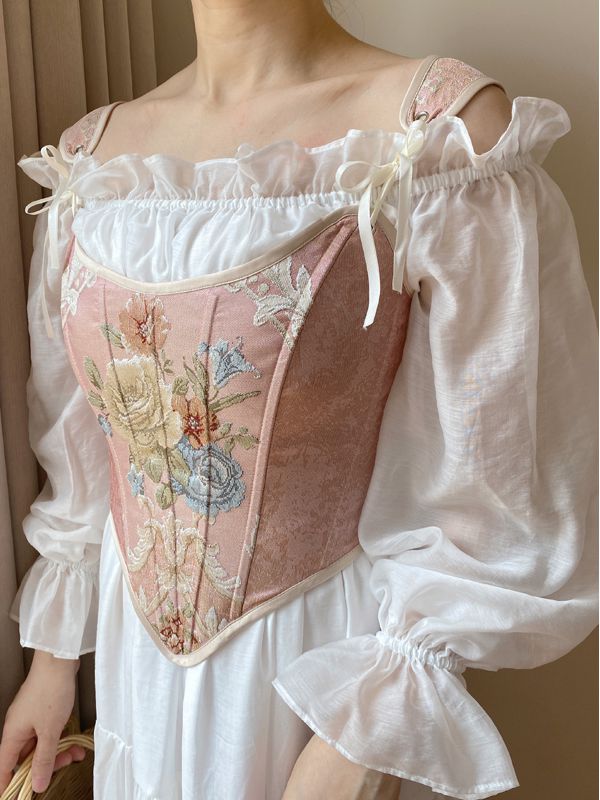 Pink Scoop Neckline Corset with Floral Pattern