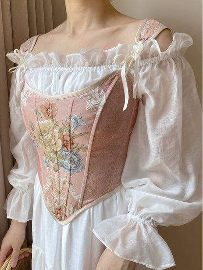 Pink Scoop Neckline Corset with Floral Pattern