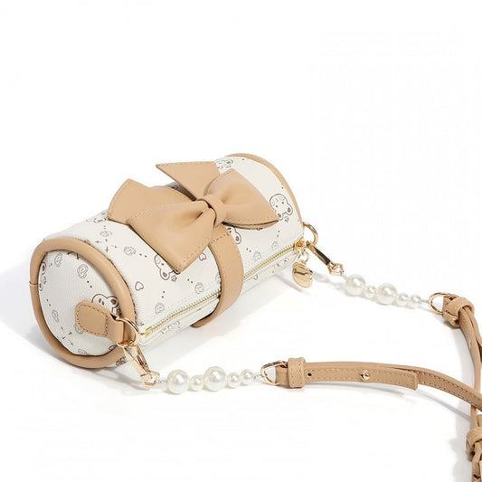 White/Brown Bear Print Big Bowknot Crossbody Bag