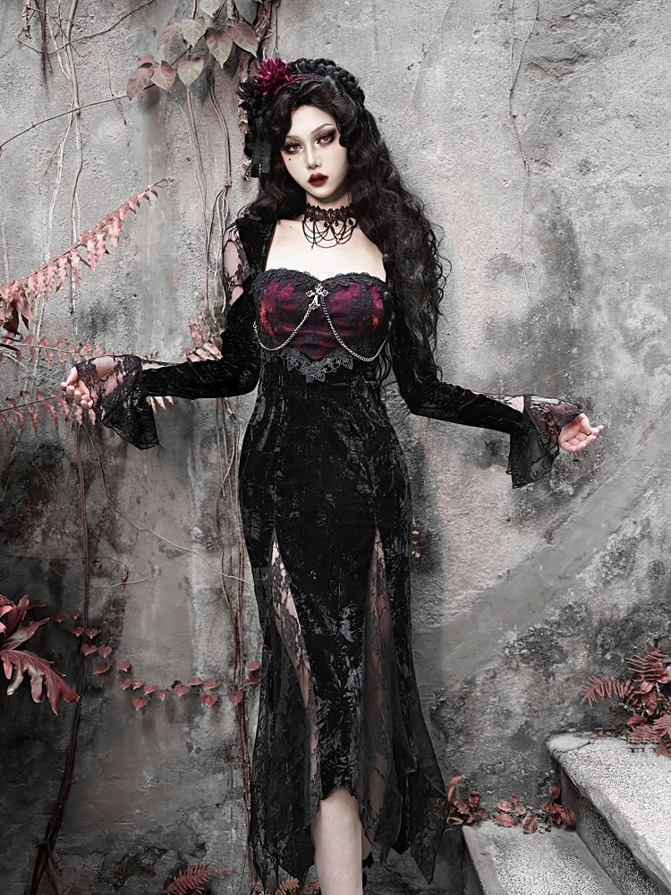 Limited Quantity Available - Romantic Goth Vampire Dress Velvet and Lace Mermaid Dress