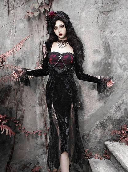 Limited Quantity Available - Romantic Goth Vampire Dress Velvet and Lace Mermaid Dress