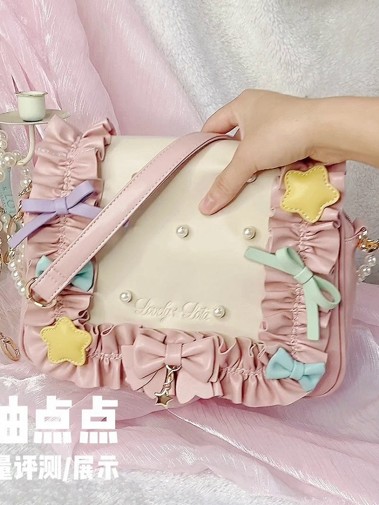 Fold-over Flap Creamy Dots Bowknots Shoulder Bag