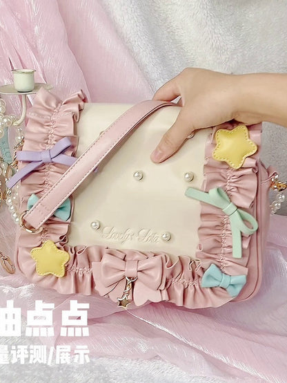 Fold-over Flap Creamy Dots Bowknots Shoulder Bag