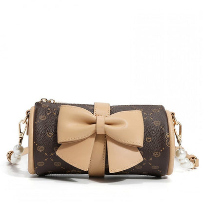 White/Brown Bear Print Big Bowknot Crossbody Bag