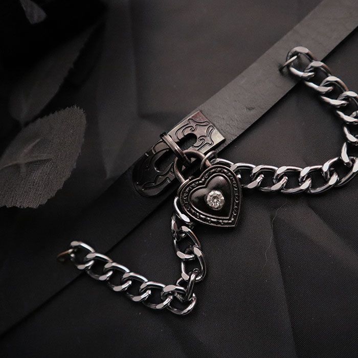 Black Punk PU Choker with Metal Chain