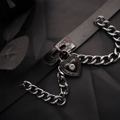 Black Punk PU Choker with Metal Chain
