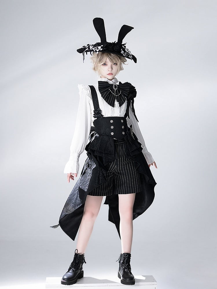 Bunny Theater Jacquard Black Train Corset with Bowknot Straps