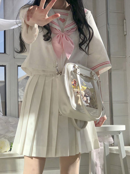 Black/White/Light Blue Square PU Tote Ita Bag