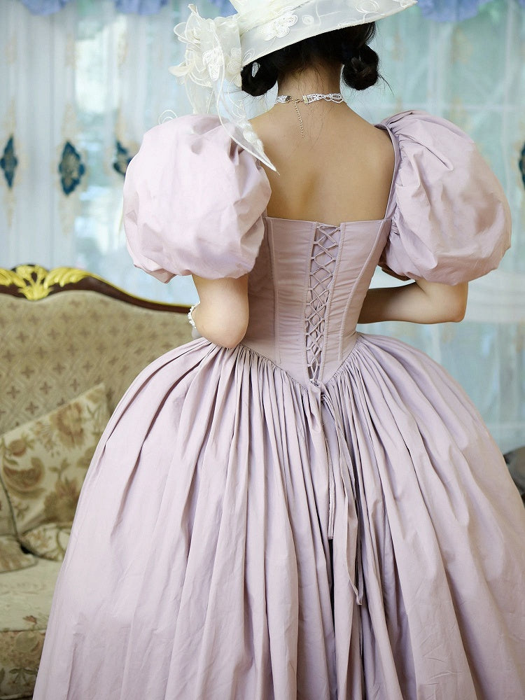 Light Pink Short Puff Sleeves Corset Basque Rococo Southern Belles Dress