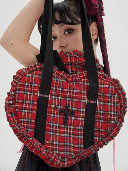 Pink/Red Sweetheart-shaped Ruffle Trim Shoulder Bag