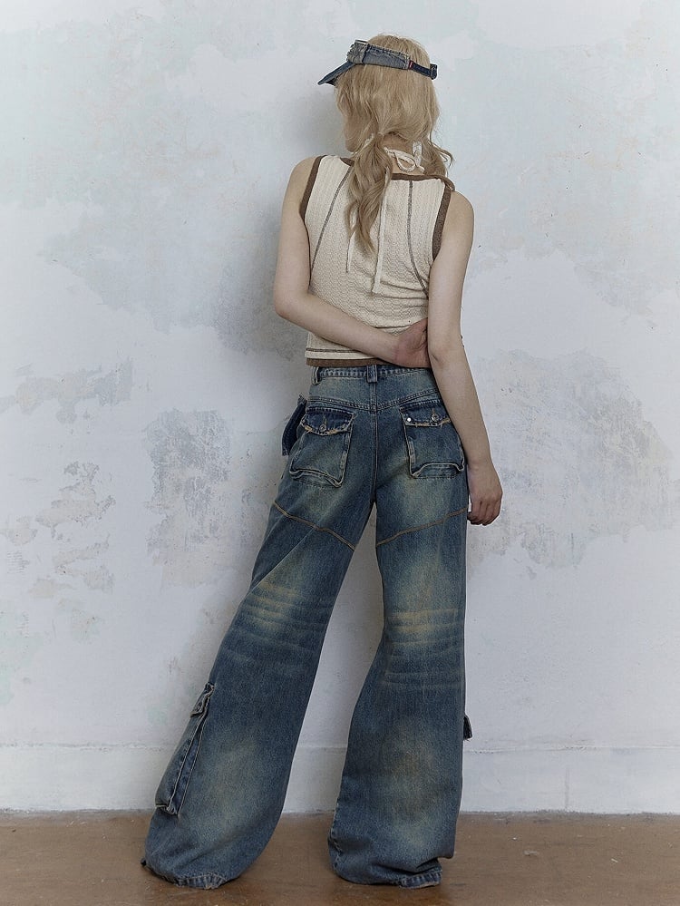 Punk Skull Print Light Brown Knitted Tank Top