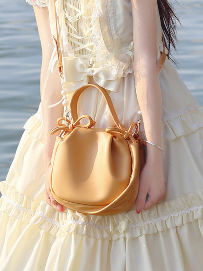 White/Apricot Beads Strap Ruffle Daily Crossbody