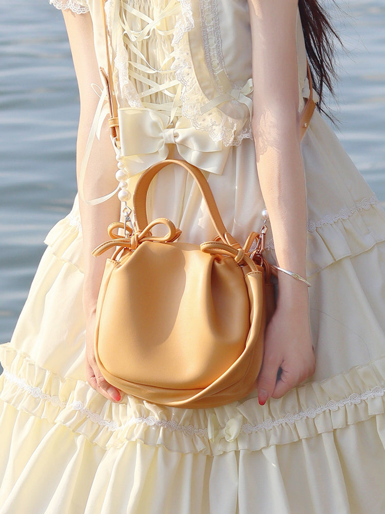 White/Apricot Beads Strap Ruffle Daily Crossbody
