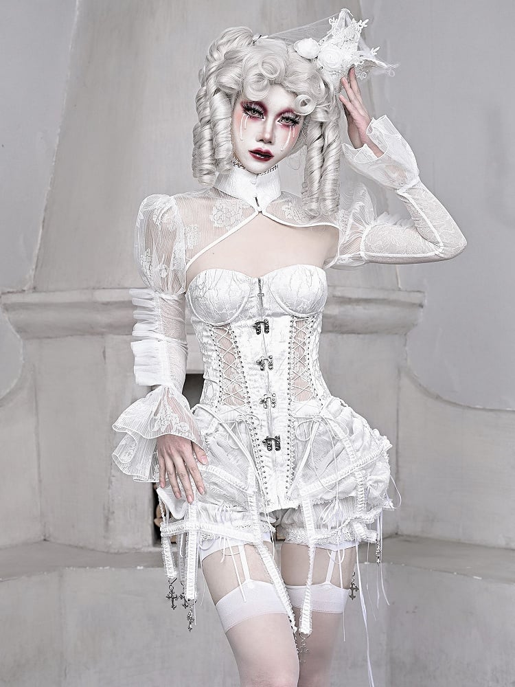 White Goth Bustier Corset Top Lace-up Back