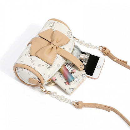 White/Brown Bear Print Big Bowknot Crossbody Bag