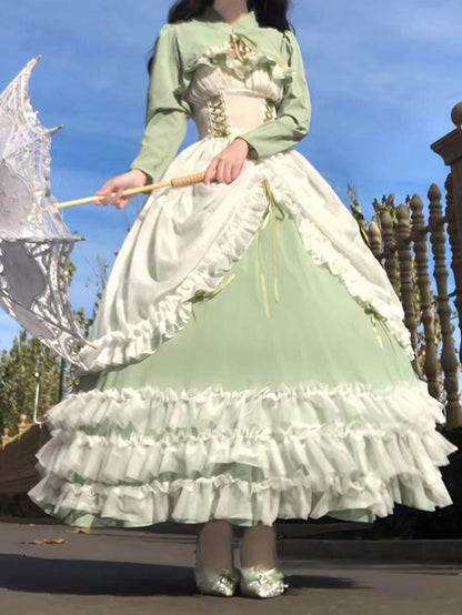 Disney Princess Vibes Ball Gown Green Long Lace-up Slim Waist Hime Dress