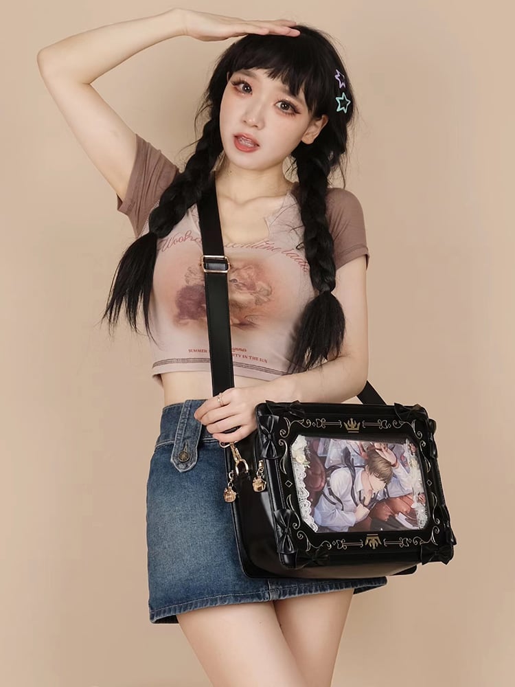 Zip Closure Vintage Picture Frame-shaped Lolita Crossbody Itabag