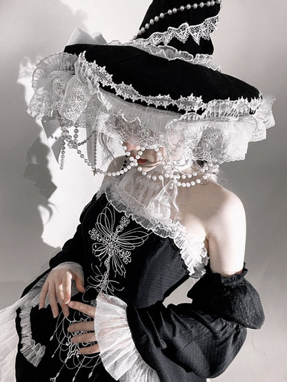 Black / Red / Blue Halloween Witch Hat with Bead Chains