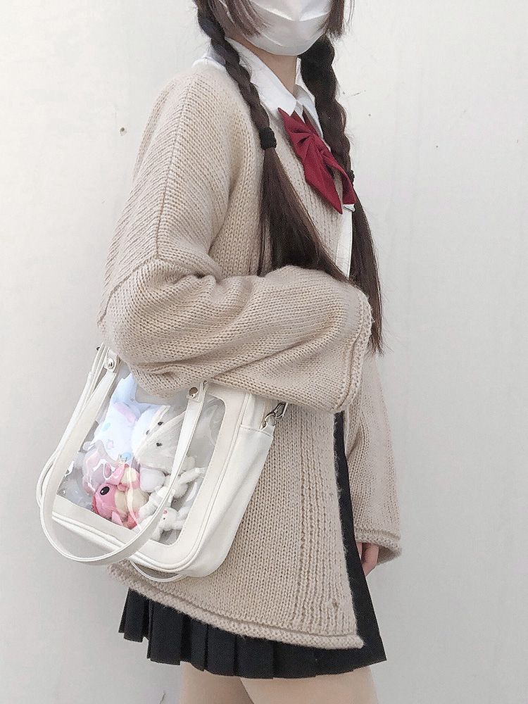 Black/White/Light Blue Square PU Tote Ita Bag
