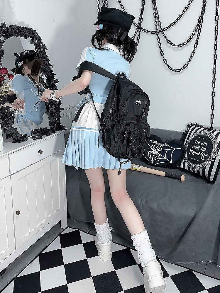 Clearance - Size S for Waist 59CM Light Blue Pleated Hem Skirt