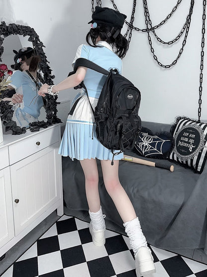 Clearance - Size S for Waist 59CM Light Blue Pleated Hem Skirt