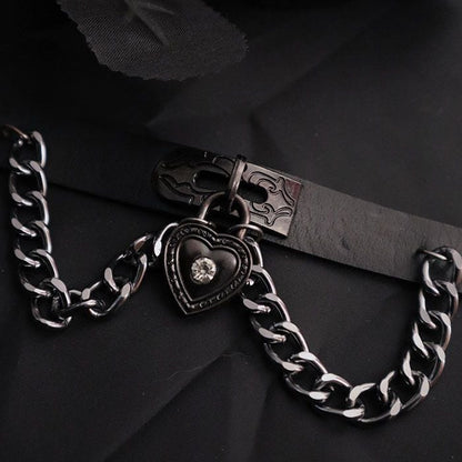 Black Punk PU Choker with Metal Chain