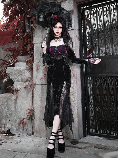 Limited Quantity Available - Romantic Goth Vampire Dress Velvet and Lace Mermaid Dress