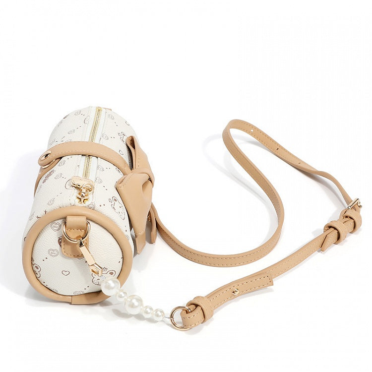 White/Brown Bear Print Big Bowknot Crossbody Bag
