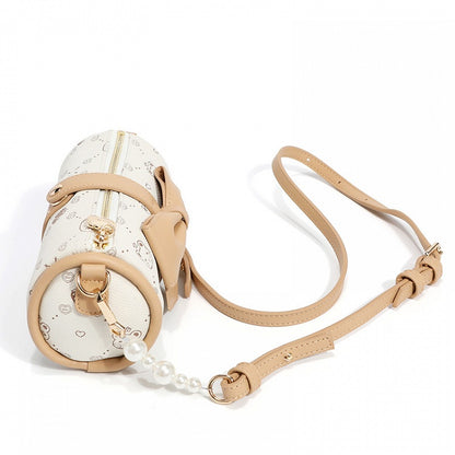 White/Brown Bear Print Big Bowknot Crossbody Bag