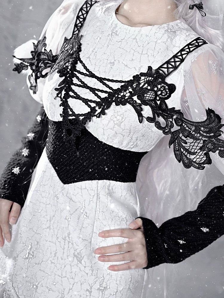 Gothic Christmas Dress Snowflake Print Mermaid Skirt with Plush Hem