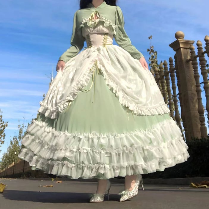 Disney Princess Vibes Ball Gown Green Long Lace-up Slim Waist Hime Dress