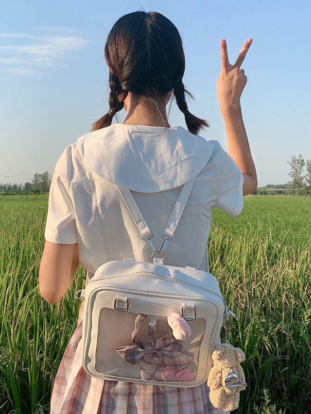 Black/White/Light Blue Square PU Tote Ita Bag