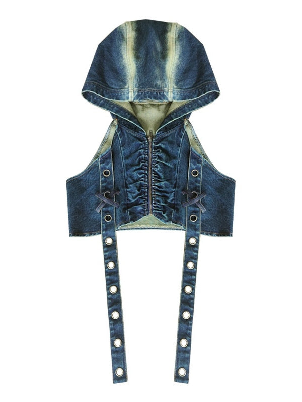 Dune Inspired  Punk Straps Design Hooded Denim Top