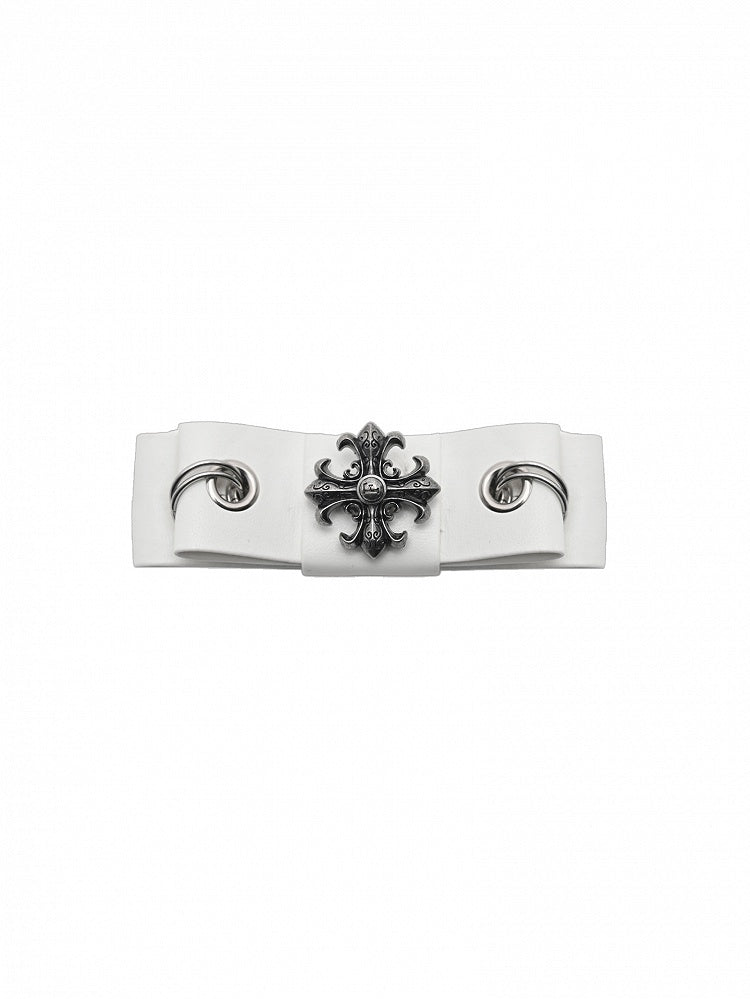 Punk Cross Decorative White PU Bowknot Hairclip