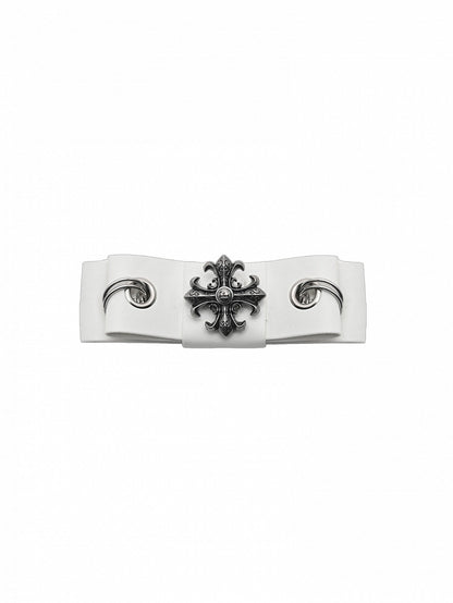 Punk Cross Decorative White PU Bowknot Hairclip