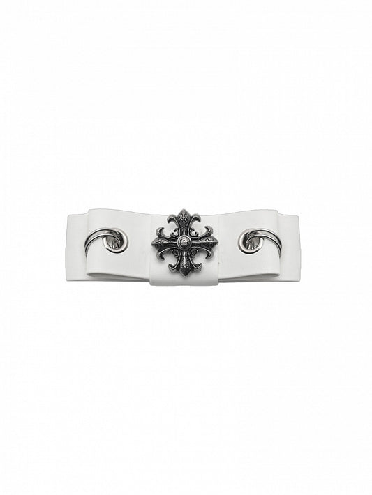 Punk Cross Decorative White PU Bowknot Hairclip