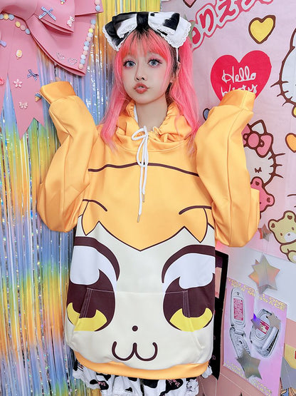 Blue/Yellow Big Eyes Cartoon Print Hoodie