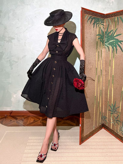 Square Buttons Decorated Black Skirt with Undies