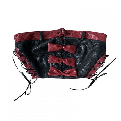 Black PU Strapless Cropped Top with Red Bowknots Music Festival Outfits