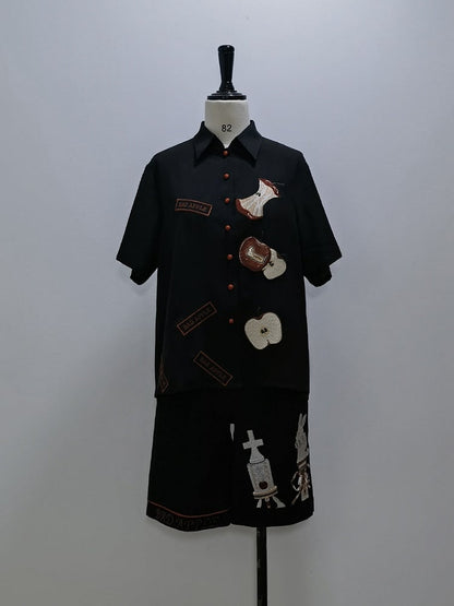 Black Ouji Fashion Shorts Rabbit Embroidery Details