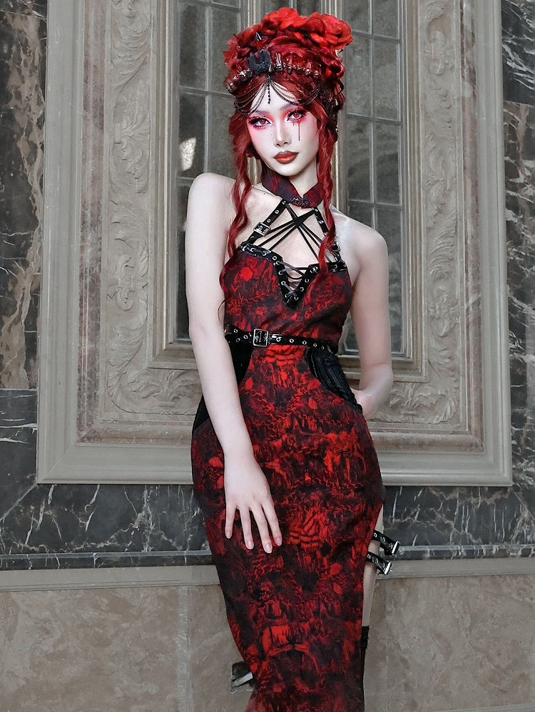 Cheongsam Style Jacquard Qipao Romantic Goth Thigh-high Slit Dress