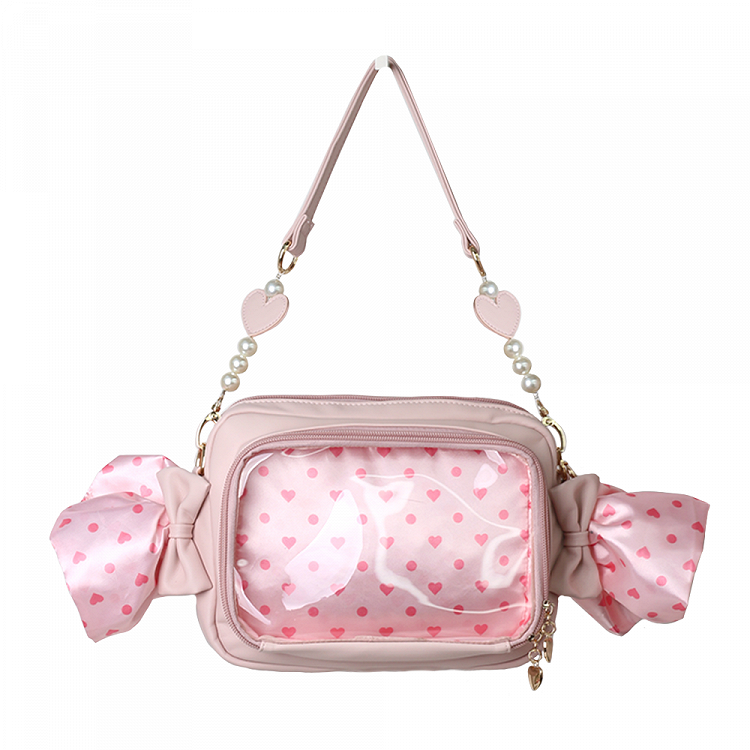 Black/Pink Candy Ita Bag Polk-dot and Sweetheart Pattern