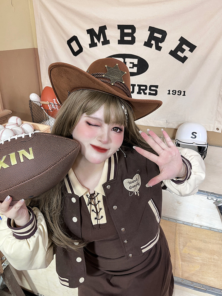 Plus Size - Dark Brown Cropped Baseball Jacket