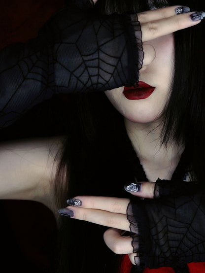 Black Spider Web Gloves Semi-sheer