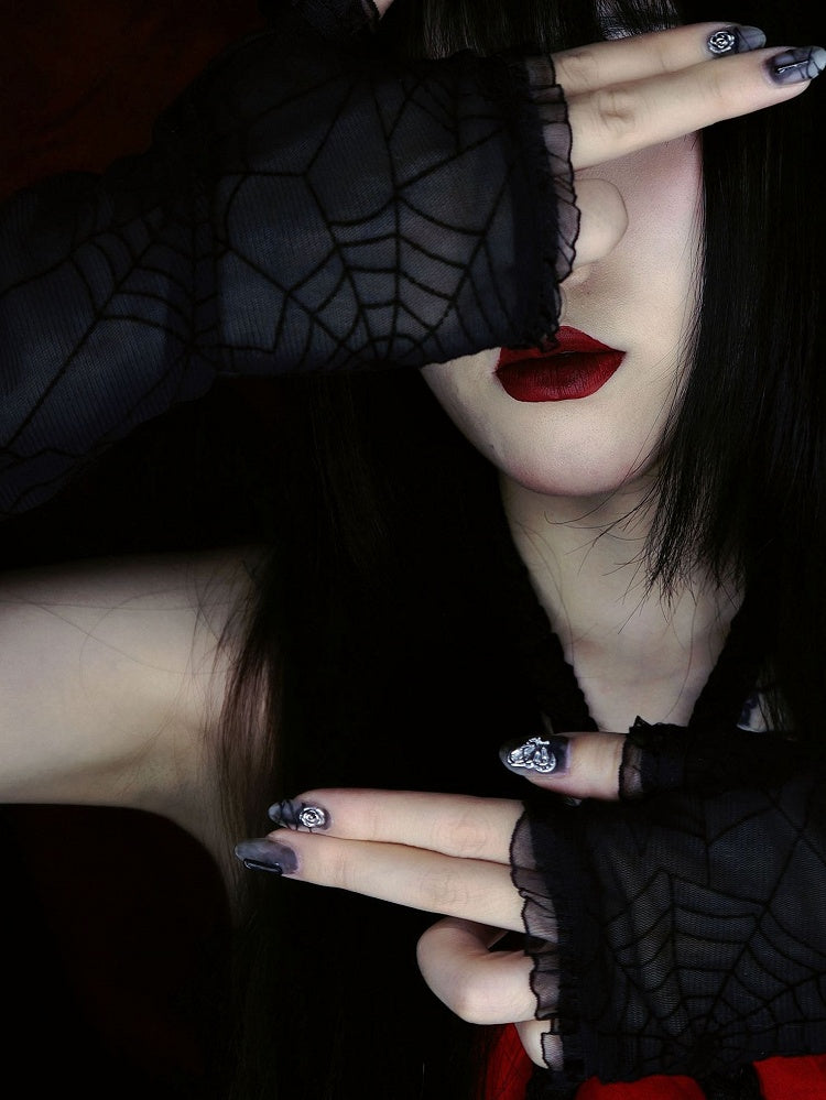 Black Spider Web Gloves Semi-sheer