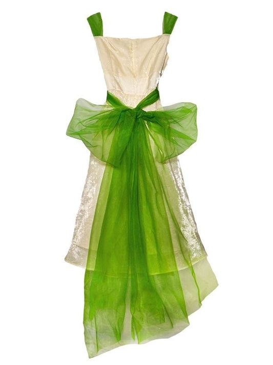 Clearance - Size M for Bust 88CM Sweetheart Neckline Light Apricot Vintage Slip Dress with Detachable Green Waist Tulle